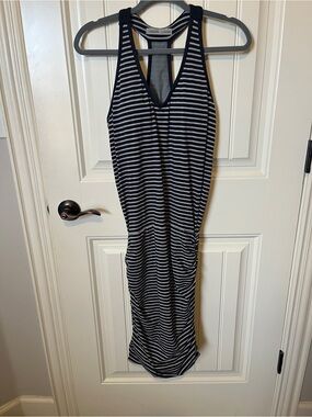 Athleta Black and White Striped Midi Tank Dress